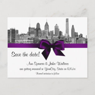 Philadelphia Skyline Etch BW Purple Spara datum Meddelande Vykort