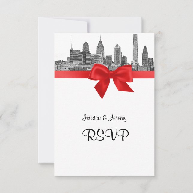 Philadelphia Skyline Etch BW Red OSA #2 Kort (Framsida)