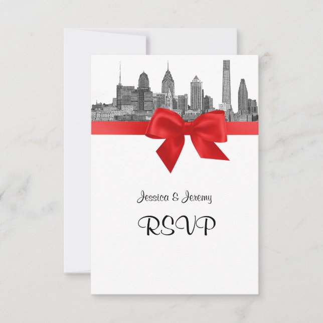 Philadelphia Skyline Etch BW Red RSVP Meny (Framsida)