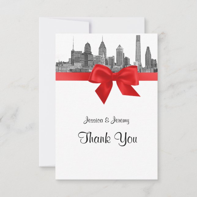 Philadelphia Skyline Etch BW Red Tack Kort (Framsida)