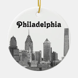 Philadelphia Skyline Etched Julgransprydnad Keramik