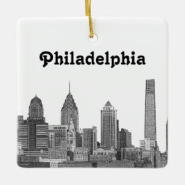 Philadelphia Skyline Etched Julgransprydnad Keramik