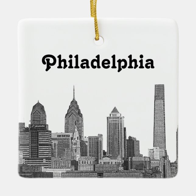 Philadelphia Skyline Etched Julgransprydnad Keramik (Framsida)