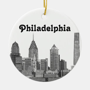 Philadelphia Skyline Etsad Julgransprydnad Keramik