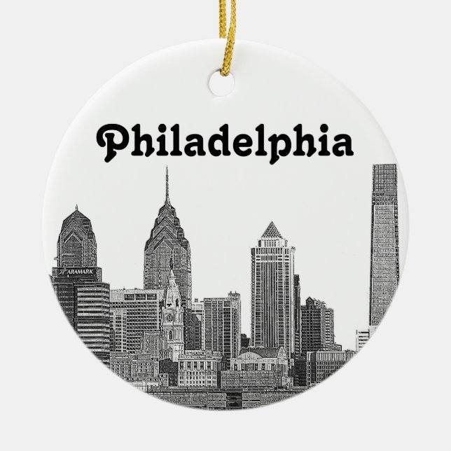Philadelphia Skyline Etsad Julgransprydnad Keramik (Framsidan)