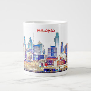 Philadelphia Skyline Färg sketch Jumbo Mugg