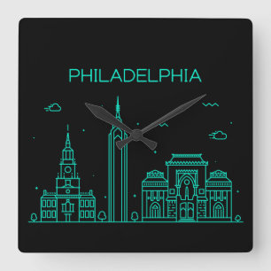 Philadelphia skyline fyrkantig klocka