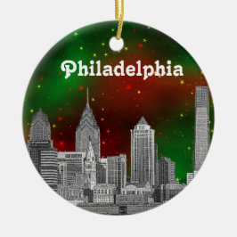 Philadelphia Skyline Grönt Red Starry Himlar Julaf Julgransprydnad Keramik