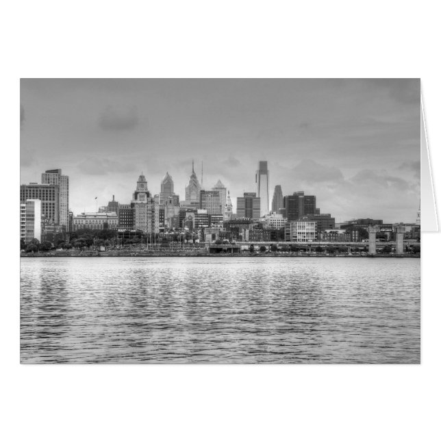 Philadelphia skyline i svartvitt hälsningskort (Framsidan Horizontal)