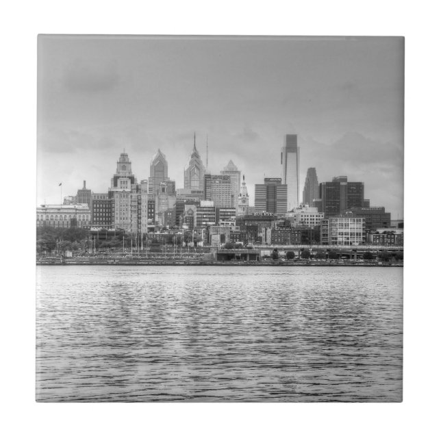 Philadelphia skyline i svartvitt kakelplatta (Framsidan)