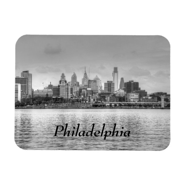 Philadelphia skyline i svartvitt magnet (Horisontell)