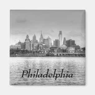 Philadelphia skyline i svartvitt magnet