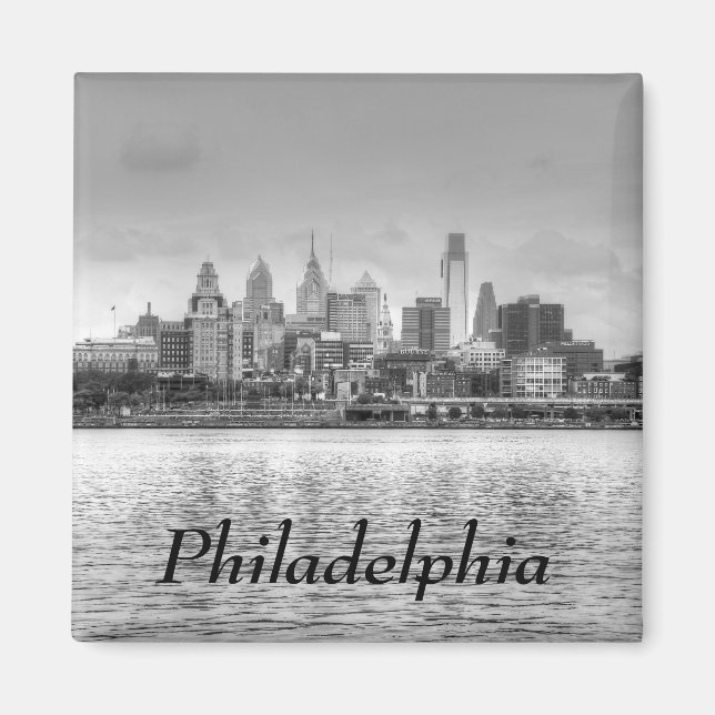 Philadelphia skyline i svartvitt magnet (Framsidan)