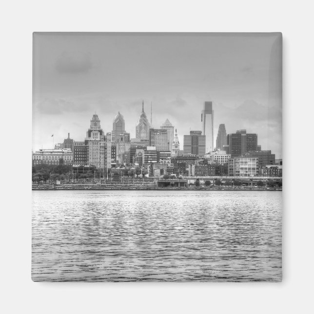 Philadelphia skyline i svartvitt magnet (Framsidan)