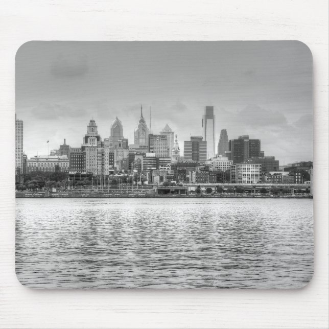 Philadelphia skyline i svartvitt musmatta (Framsidan)