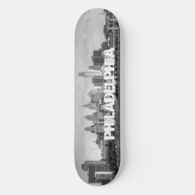 Philadelphia skyline i svartvitt skateboard bräda 20 cm (Framsida)