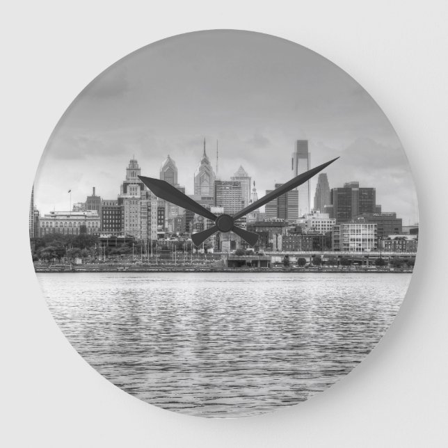Philadelphia skyline i svartvitt stor klocka (Framsida)