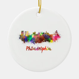 Philadelphia skyline i vattenfärg julgransprydnad keramik