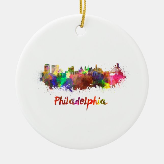 Philadelphia skyline i vattenfärg julgransprydnad keramik (Framsidan)