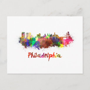 Philadelphia skyline i vattenfärg vykort