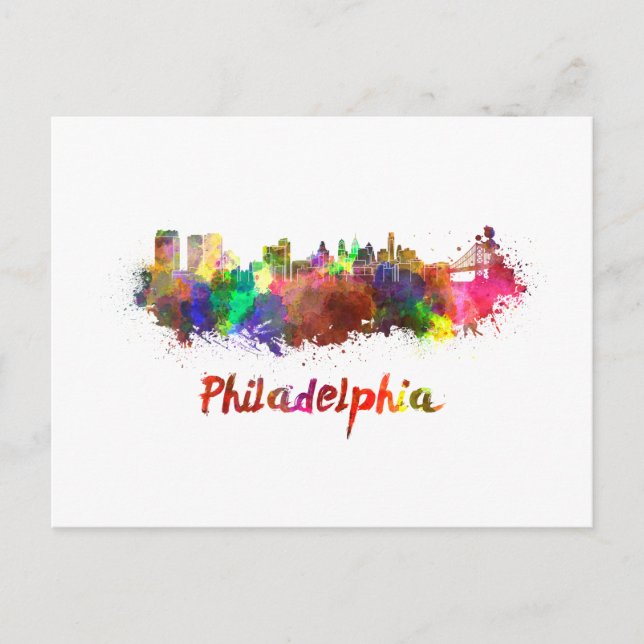 Philadelphia skyline i vattenfärg vykort (Framsida)