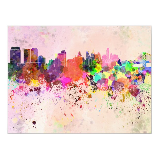 Philadelphia skyline in watercolor background fototryck (Framsidan)
