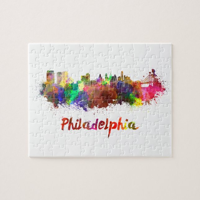 Philadelphia skyline in watercolor pussel (Horisontell)