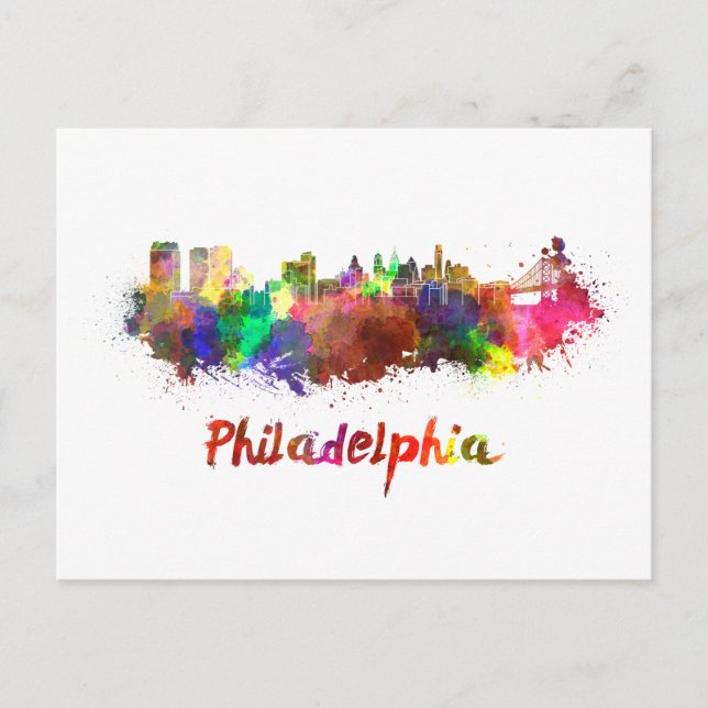 Philadelphia skyline in watercolor vykort (Framsida)