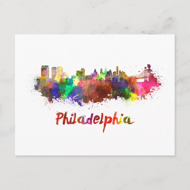Philadelphia skyline in watercolor vykort (Framsida)