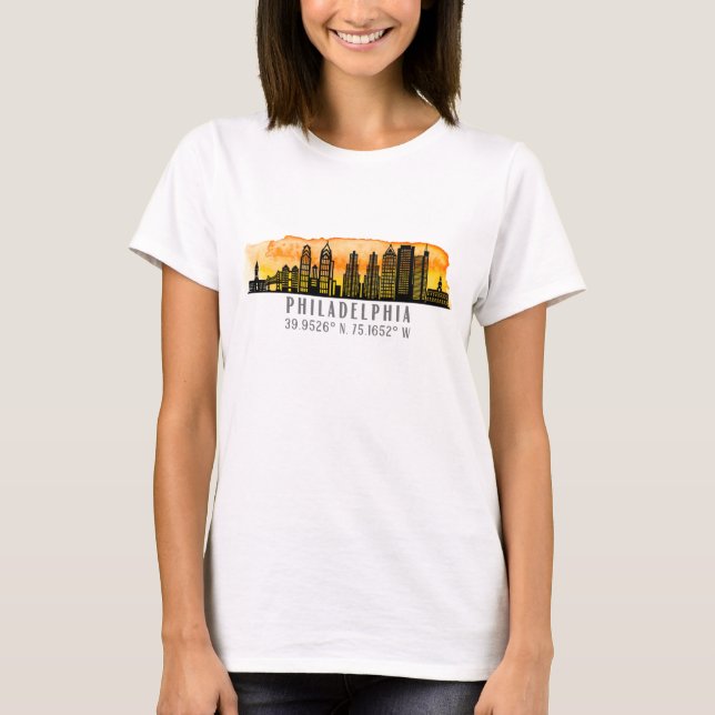 Philadelphia Skyline Karta samordnare T Shirt (Framsida)