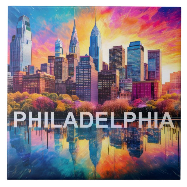 Philadelphia Skyline Konst  Kakelplatta (Framsidan)