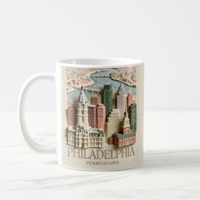 Philadelphia Skyline Modern Textured Cityscape Kaffemugg (Vänster)