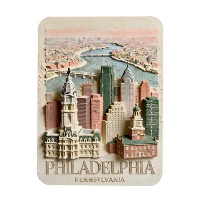 Philadelphia Skyline Modern Textured Cityscape Magnet (Vertikal)