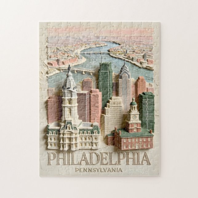 Philadelphia Skyline Modern Textured Cityscape Pussel (Vertikal)