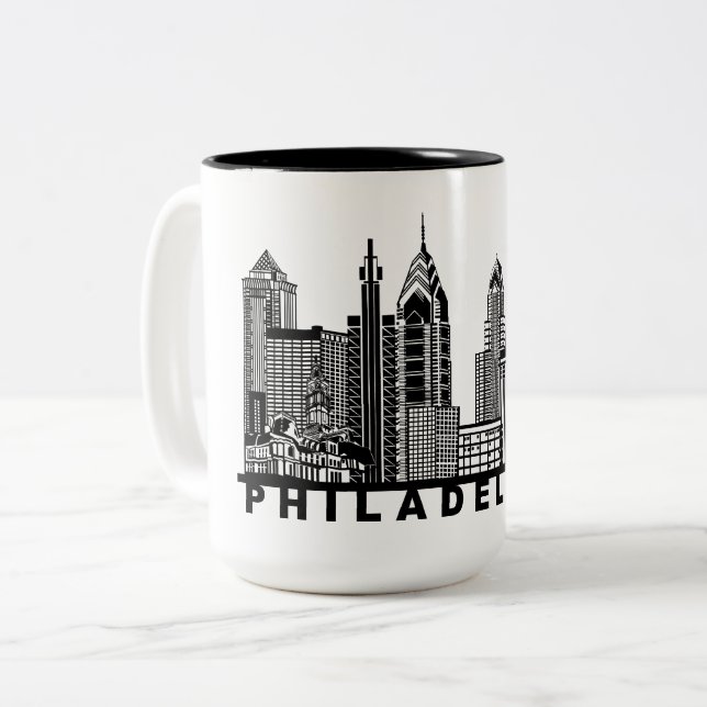 Philadelphia Skyline Silhouette  Två-Tonad Mugg (Framsida vänster)
