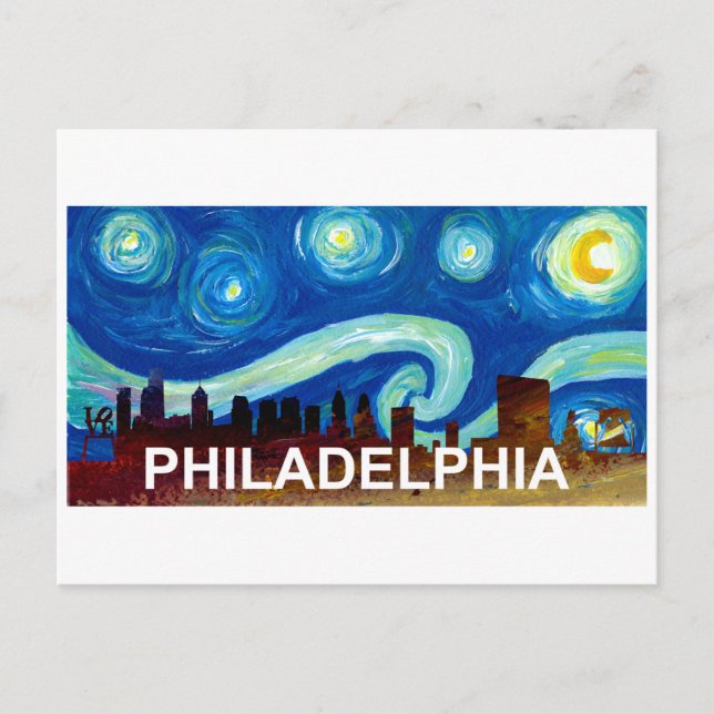 Philadelphia Skyline Starry Night Van Gogh Insp. Vykort (Framsida)