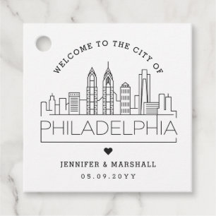 Philadelphia Skyline Välkomsthälsoförmån för Brö Gåvor Etiketter