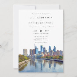 Philadelphia Skyline Watercolor Elegant Wedding Inbjudningar
