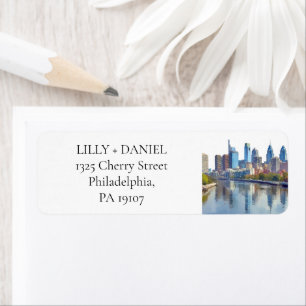 Philadelphia Skyline Watercolor Returadress Etikett