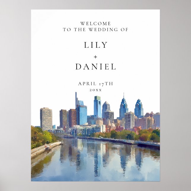 Philadelphia Skyline Wedding Welcome Sign Poster (Framsidan)