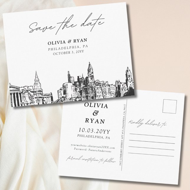 Philadelphia Spara datum Postkort Bröllop Vykort (Philadelphia Save the Date Postcard Wedding)