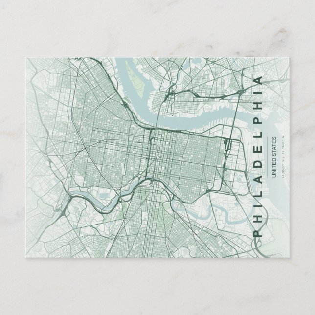 Philadelphia stads karta Minimal vykort (Framsida)
