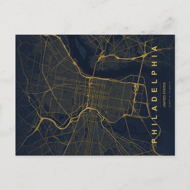 Philadelphia stads karta Minimal vykort (Framsida)