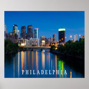 Philadelphia stadshorisont på nattaffischen poster