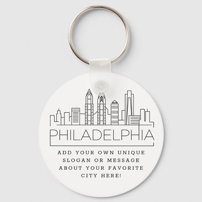 Philadelphia Stylized Skyline | Anpassningsbar Slo Nyckelring (Framsida)