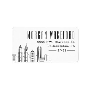 Philadelphia Stylized Skyline Large Address Label Adressetikett