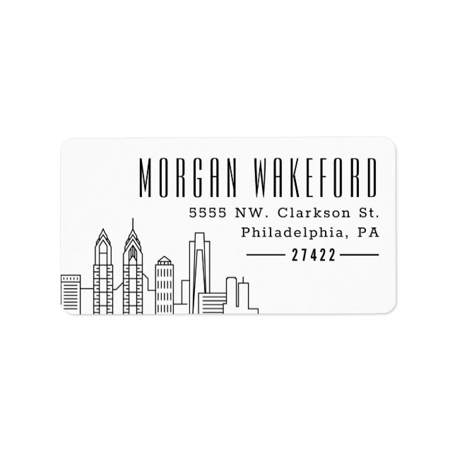 Philadelphia Stylized Skyline Large Address Label Adressetikett (Framsidan)