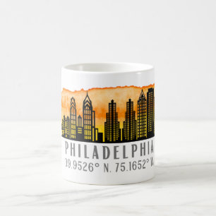 Philadelphia Sunset Skyline Karta samordnare Kaffemugg