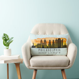 Philadelphia Sunset Skyline Karta samordnare Lumbarkudde