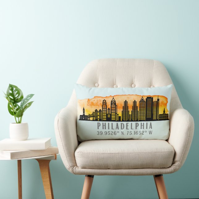 Philadelphia Sunset Skyline Karta samordnare Lumbarkudde (Stol)